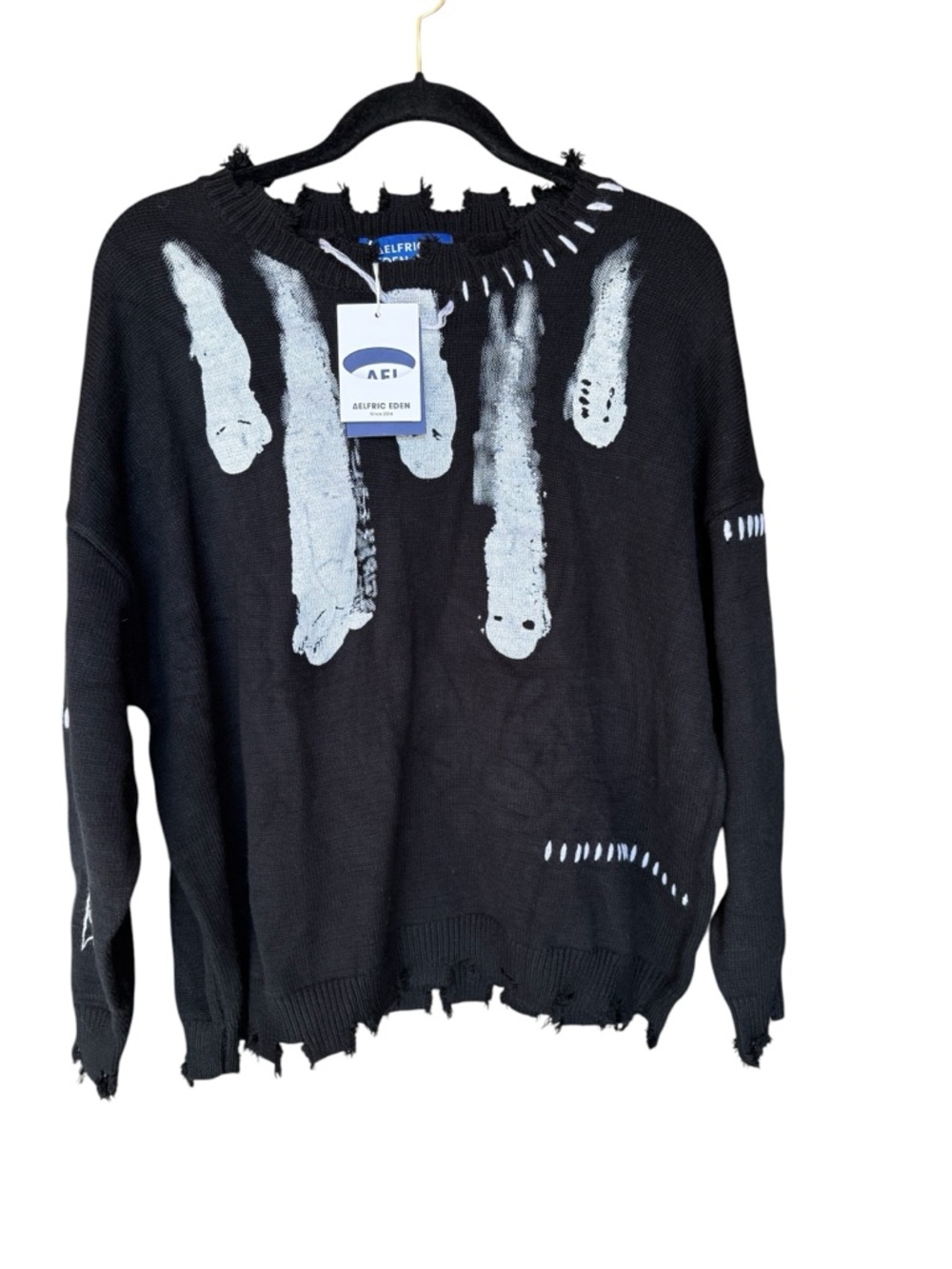 Aelfric Eden Black Crewneck Sweater with “Falling Ghost" graphic Size XS